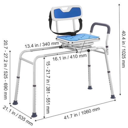 Sliding Tub Transfer Bench with 360¬∞ Swivel Seat, Armrest & Safety Belt ‚Äì Adjustable Height, 400lbs Capacity