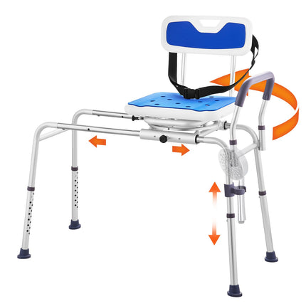 Sliding Tub Transfer Bench with 360¬∞ Swivel Seat, Armrest & Safety Belt ‚Äì Adjustable Height, 400lbs Capacity