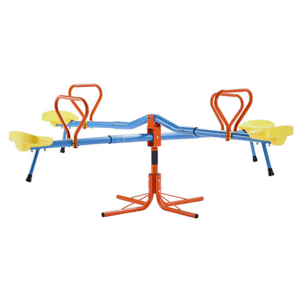 Kids Seesaw, 49.9 kg Load Capacity per Seat, Sit and Spin Teeter Totter with 4-prong Support Legs, Kids Outdoor Playground Equipment, Swiveling 360 Degrees Rotating for Children Aged 3+, 4 Seats