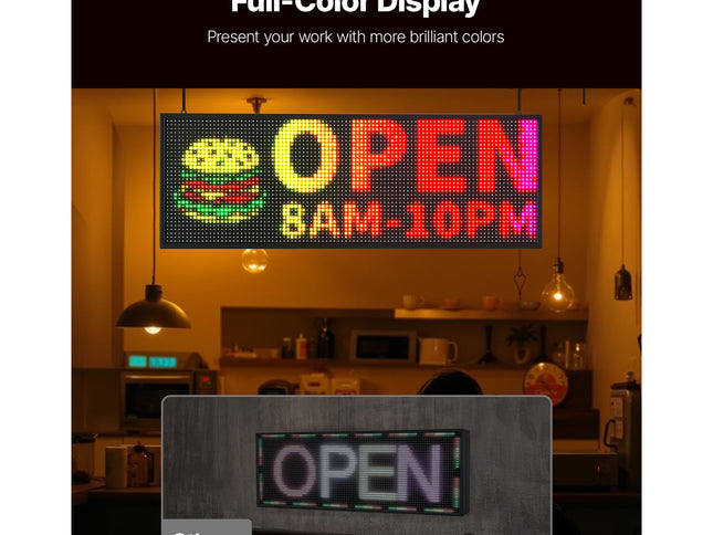 Programmable LED Sign, P10 Full Color Flexible Digital Scrolling Panel, DIY Custom Text Pattern GIF Display Board, Bluetooth APP Control Message Shop Sign for Store Business Advertising, 40x14 in
