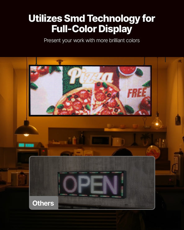 VEVOR Programmable LED Sign, P6 Full Color Flexible Digital Scrolling Panel, DIY Custom Text Pattern GIF Display Board, Bluetooth APP Control Message Shop Sign for Store Business Advertising, 40x18 in