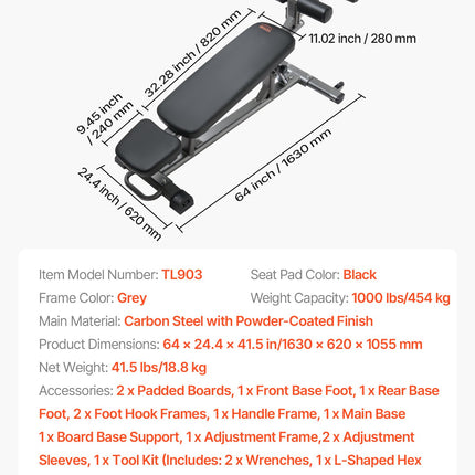 Sit Up Bench, Decline Ab Bench with Reverse Crunch Handle, with 4 Adjustable Height Settings, Heavy Duty Steel, 454 kg Capacity, for Home Gym Workouts, Strength Training, Full Body Muscles