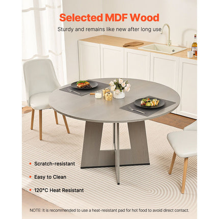 Round Dining Table, 47 inch Wood Table for 4-6 Person, Farmhouse Circle Dinner Furniture, Rustic Leisure Tables with Thick Wooden Legs, for Home Kitchen Living Room, Grey (Only Table)