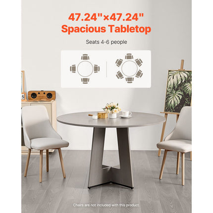 Round Dining Table, 47 inch Wood Table for 4-6 Person, Farmhouse Circle Dinner Furniture, Rustic Leisure Tables with Thick Wooden Legs, for Home Kitchen Living Room, Grey (Only Table)