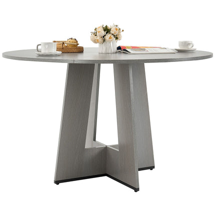 Round Dining Table, 47 inch Wood Table for 4-6 Person, Farmhouse Circle Dinner Furniture, Rustic Leisure Tables with Thick Wooden Legs, for Home Kitchen Living Room, Grey (Only Table)