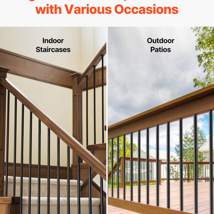 VEVOR Staircase Balusters 101 Pack, 660 mm Aluminum Stair Balusters, 19 mm Water-Proof Round Metal Spindle Railing, Hollow Deck Railing with Rail Caps & Screws for Stairs, Porch, Patio, Matte Black