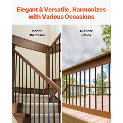 Staircase Balusters 101 Pack, 32 In Aluminum Stair Balusters, 3/4 In Water-Proof Round Metal Spindle Railing, Hollow Deck Railing with Rail Caps & Screws for Stairs, Porch, Patio, Fence, Black
