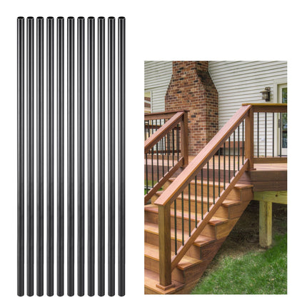 Staircase Balusters 101 Pack, 32 In Aluminum Stair Balusters, 3/4 In Water-Proof Round Metal Spindle Railing, Hollow Deck Railing with Rail Caps & Screws for Stairs, Porch, Patio, Fence, Black