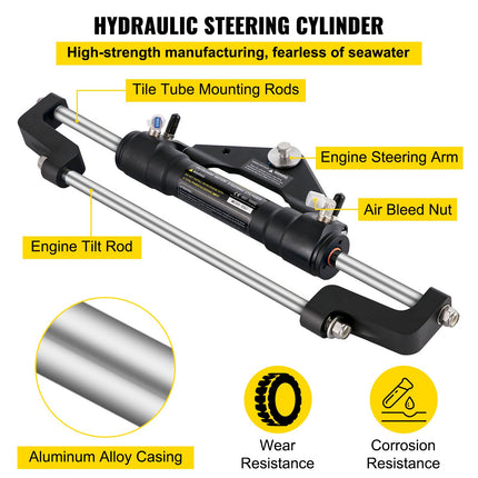 Hydraulic Boat Steering Kit, 300HP Hydraulic Steering Kit Helm Pump, Cylinder, Wheel, 24 Feet Hose Hydraulic Steering Seal Kit, Corrosion-Resistant Boat Steering System Marine Steering Kit