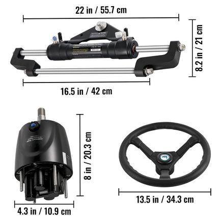 Hydraulic Boat Steering Kit, 300HP Hydraulic Steering Kit Helm Pump, Cylinder, Wheel, 24 Feet Hose Hydraulic Steering Seal Kit, Corrosion-Resistant Boat Steering System Marine Steering Kit