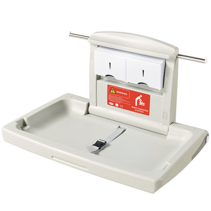 Wall-Mounted Baby Changing Station, Horizontal Foldable Diaper Change Table with Safety Straps and Hanging Rods, Use in Commercial Bathrooms, Daycare Centers for Newborns & Infant