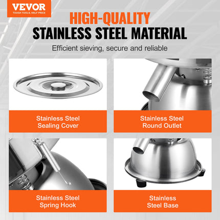 Automatic Electric Vibrating Sieve, Stainless Steel Sifter Shaker Machine with 10+60 Mesh, 45W Automatic Powder Sifter Machine Countertop, Electric Sieve Shaker for Flour Powers, Mungbean, Rice