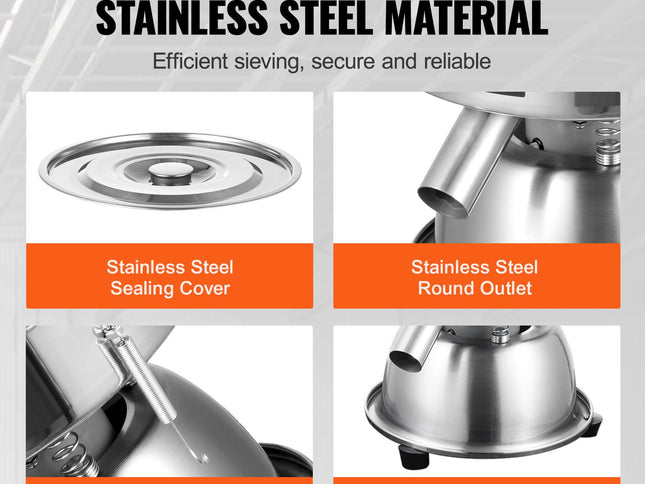 Automatic Electric Vibrating Sieve, Stainless Steel Sifter Shaker Machine with 10+60 Mesh, 45W Automatic Powder Sifter Machine Countertop, Electric Sieve Shaker for Flour Powers, Mungbean, Rice