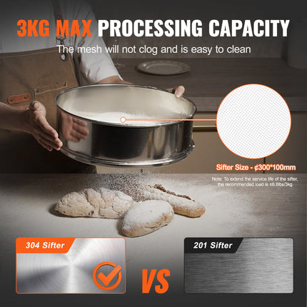 Automatic Electric Vibrating Sieve, Stainless Steel Sifter Shaker Machine with 10+60 Mesh, 45W Automatic Powder Sifter Machine Countertop, Electric Sieve Shaker for Flour Powers, Mungbean, Rice