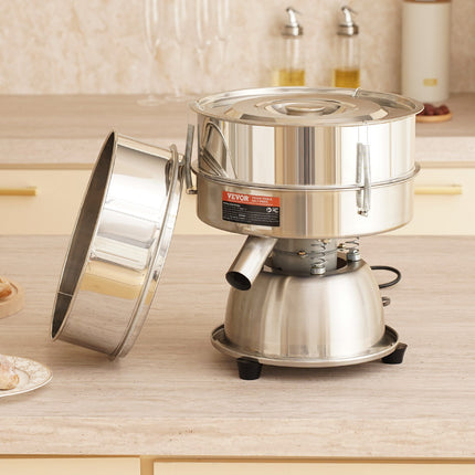 Automatic Electric Vibrating Sieve, Stainless Steel Sifter Shaker Machine with 10+60 Mesh, 45W Automatic Powder Sifter Machine Countertop, Electric Sieve Shaker for Flour Powers, Mungbean, Rice