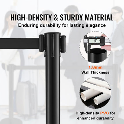 Crowd Control Stanchions, 6-Pack Crowd Control Barriers with 3PCS 6.5FT Black Retractable Belts, Plastic Stanchion Queue Post, Belt Barriers Line Divider Stanchion Set for Airport, Exhibition