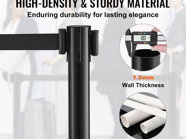 Crowd Control Stanchions, 6-Pack Crowd Control Barriers with 3PCS 6.5FT Black Retractable Belts, Plastic Stanchion Queue Post, Belt Barriers Line Divider Stanchion Set for Airport, Exhibition