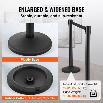Crowd Control Stanchions, 6-Pack Crowd Control Barriers with 3PCS 6.5FT Black Retractable Belts, Plastic Stanchion Queue Post, Belt Barriers Line Divider Stanchion Set for Airport, Exhibition