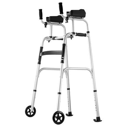 2-in-1 Folding Aluminium Walker with Removable Armrests ‚Äì Adjustable Height, 5in Wheels, 450lbs Capacity