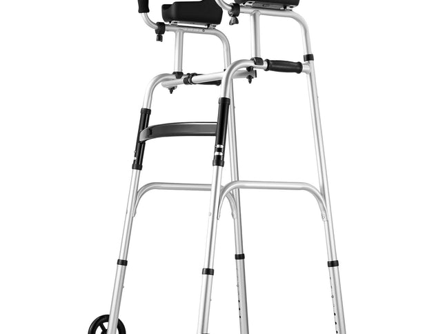 2 in 1 Folding Walker & Removable Armrests, Height Adjustable Foldable Walker with 5" Solid Wheels, Lightweight Aluminum | Front Wheeled Mobility Aid for Elderly Handicapped Disabled, 450 Pounds