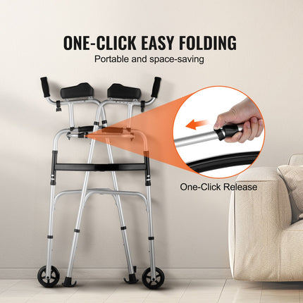 2-in-1 Folding Aluminium Walker with Removable Armrests ‚Äì Adjustable Height, 5in Wheels, 450lbs Capacity