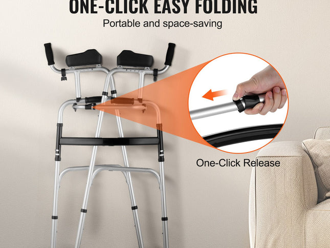2 in 1 Folding Walker & Removable Armrests, Height Adjustable Foldable Walker with 5" Solid Wheels, Lightweight Aluminum | Front Wheeled Mobility Aid for Elderly Handicapped Disabled, 450 Pounds