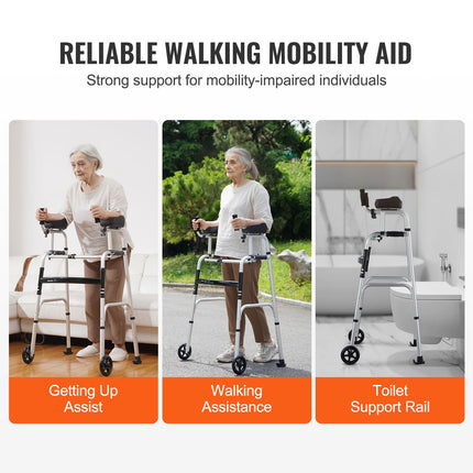 2-in-1 Folding Aluminium Walker with Removable Armrests ‚Äì Adjustable Height, 5in Wheels, 450lbs Capacity