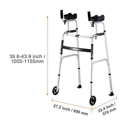 2-in-1 Folding Aluminium Walker with Removable Armrests ‚Äì Adjustable Height, 5in Wheels, 450lbs Capacity