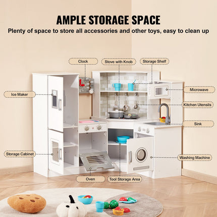 Kitchen Playset Kids Pretend Cooking Play Toy 24 Piece Accessories White