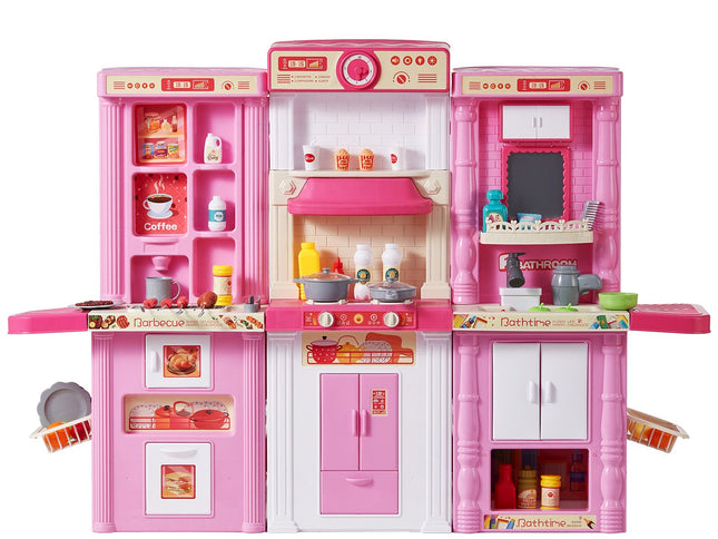 Kitchen Playset Kids Pretend Cooking Play Toy 74 Piece Accessories Pink