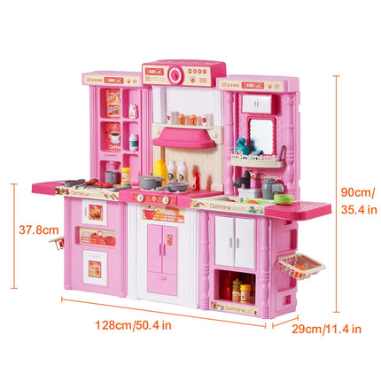 Kitchen Playset Kids Pretend Cooking Play Toy 74 Piece Accessories Pink