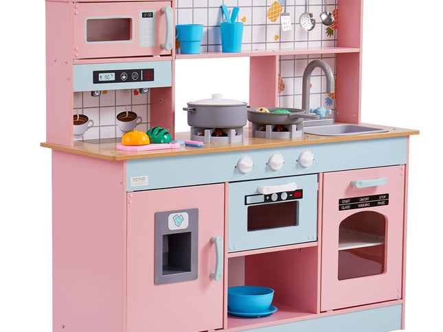 VEVOR Kitchen Playset Kids Pretend Cooking Play Toy 24 Piece Accessories Pink