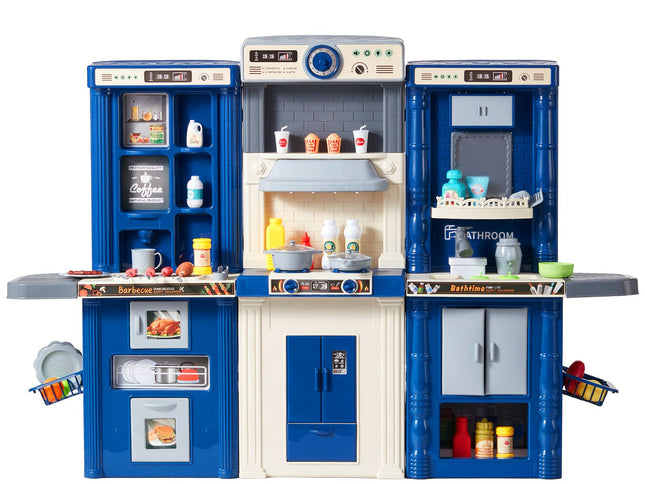 Kitchen Playset Kids Pretend Cooking Play Toy 74 Piece Accessories Blue
