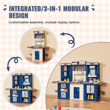 Kitchen Playset Kids Pretend Cooking Play Toy 74 Piece Accessories Blue