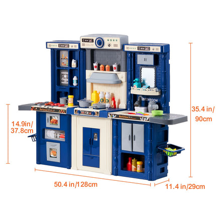 Kitchen Playset Kids Pretend Cooking Play Toy 74 Piece Accessories Blue