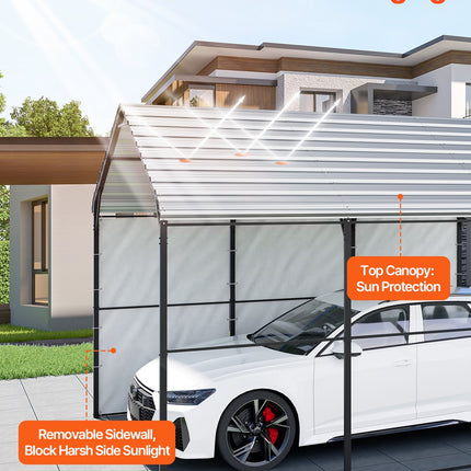 VEVOR Heavy Duty Metal Carport, 10' x 15' Outdoor Carport with Galvanized Steel Frame & Roof, Car Tent Garage Shade with Removable Sidewalls, Multi-Use Car Shelter for Pickup, Boat, Car & Tractors