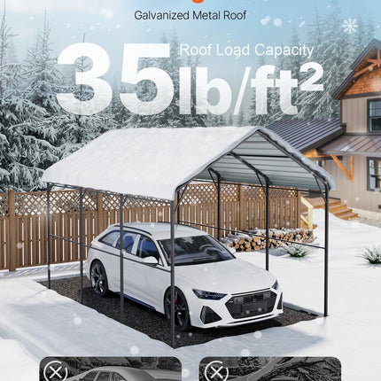 VEVOR Heavy Duty Metal Carport, 10' x 15' Outdoor Carport with Galvanized Steel Frame & Roof, Car Tent Garage Shade with Removable Sidewalls, Multi-Use Car Shelter for Pickup, Boat, Car & Tractors