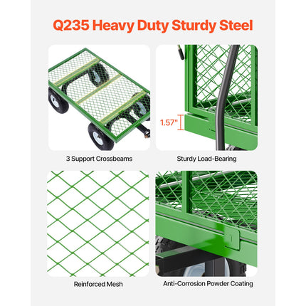 900 Lbs Steel Garden Cart on Wheels, Heavy Duty Pullable Garden Wagon Yard Cart, Outdoor Metal Utility Wagon with 10" Tires and Mesh Removable Sides(Convert to Flatbed), and 180°Rotating Handle
