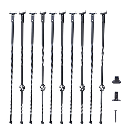 Staircase Metal Balusters, 44'' x 1/2" Galvanized Steel Decorative Banister Spindles, 10 Pack Deck Baluster with Hollow Single Baskets, Twists, Spiral Stair Railing w/ Shoes & Screws