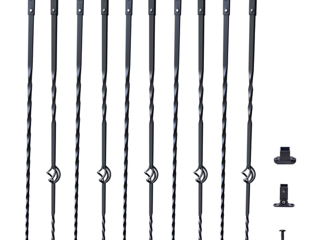 Galvanised Steel Stair Balusters, Single Basket & Twist Design ‚Äì 44 x 0.5in, 10 Pack, with Shoes & Screws