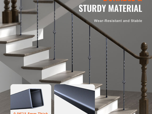 Galvanised Steel Stair Balusters, Single Basket & Twist Design ‚Äì 44 x 0.5in, 10 Pack, with Shoes & Screws