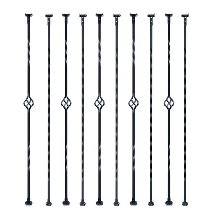 Staircase Metal Balusters, 44'' x 1/2" Galvanized Steel Decorative Banister Spindles, 10 Pack Deck Baluster with Hollow Single Baskets, Twists, Spiral Stair Railing w/ Shoes & Screws