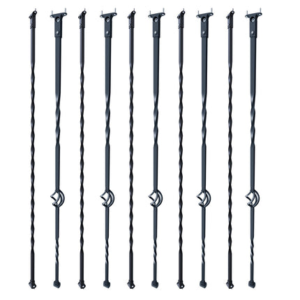 Staircase Metal Balusters, 44'' x 1/2" Galvanized Steel Decorative Banister Spindles, 10 Pack Deck Baluster with Hollow Single Baskets, Twists, Spiral Stair Railing w/ Shoes & Screws