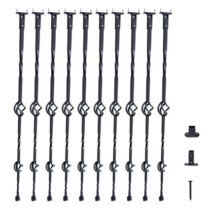 Staircase Metal Balusters, 44'' x 1/2" Galvanized Steel Decorative Banister Spindles, 10 Pack Deck Baluster with Hollow Double Baskets, Spiral Stair Railing with Shoes & Screws