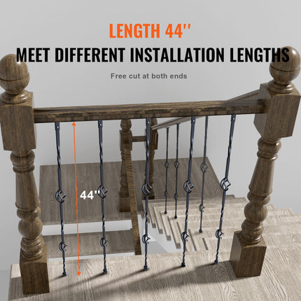 Staircase Metal Balusters, 44'' x 1/2" Galvanized Steel Decorative Banister Spindles, 10 Pack Deck Baluster with Hollow Double Baskets, Spiral Stair Railing with Shoes & Screws