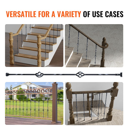 Staircase Metal Balusters, 44'' x 1/2" Galvanized Steel Decorative Banister Spindles, 10 Pack Deck Baluster with Hollow Double Baskets, Spiral Stair Railing with Shoes & Screws