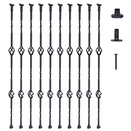 Staircase Metal Balusters, 44'' x 1/2" Galvanized Steel Decorative Banister Spindles, 10 Pack Deck Baluster with Hollow Double Baskets, Spiral Stair Railing with Shoes & Screws