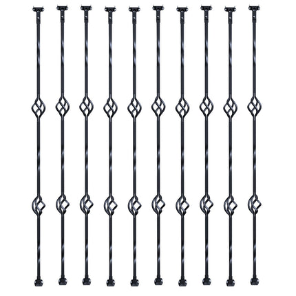 Staircase Metal Balusters, 44'' x 1/2" Galvanized Steel Decorative Banister Spindles, 10 Pack Deck Baluster with Hollow Double Baskets, Spiral Stair Railing with Shoes & Screws