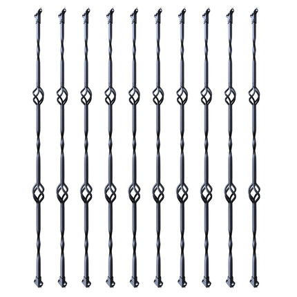 Staircase Metal Balusters, 44'' x 1/2" Galvanized Steel Decorative Banister Spindles, 10 Pack Deck Baluster with Hollow Double Baskets, Spiral Stair Railing with Shoes & Screws
