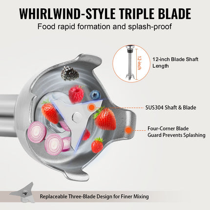 Commercial Variable-Speed Immersion Blender, Stainless Steel Blade ‚Äì 350W, 12in